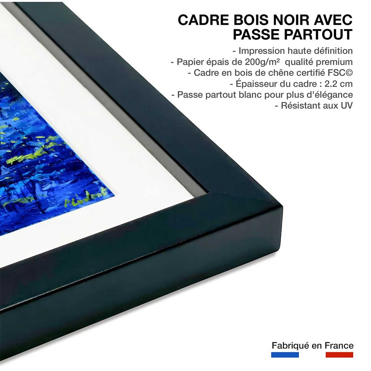 Affiche nenuphars et nymphéas affiche + cadre en bois - noir, HEXOA