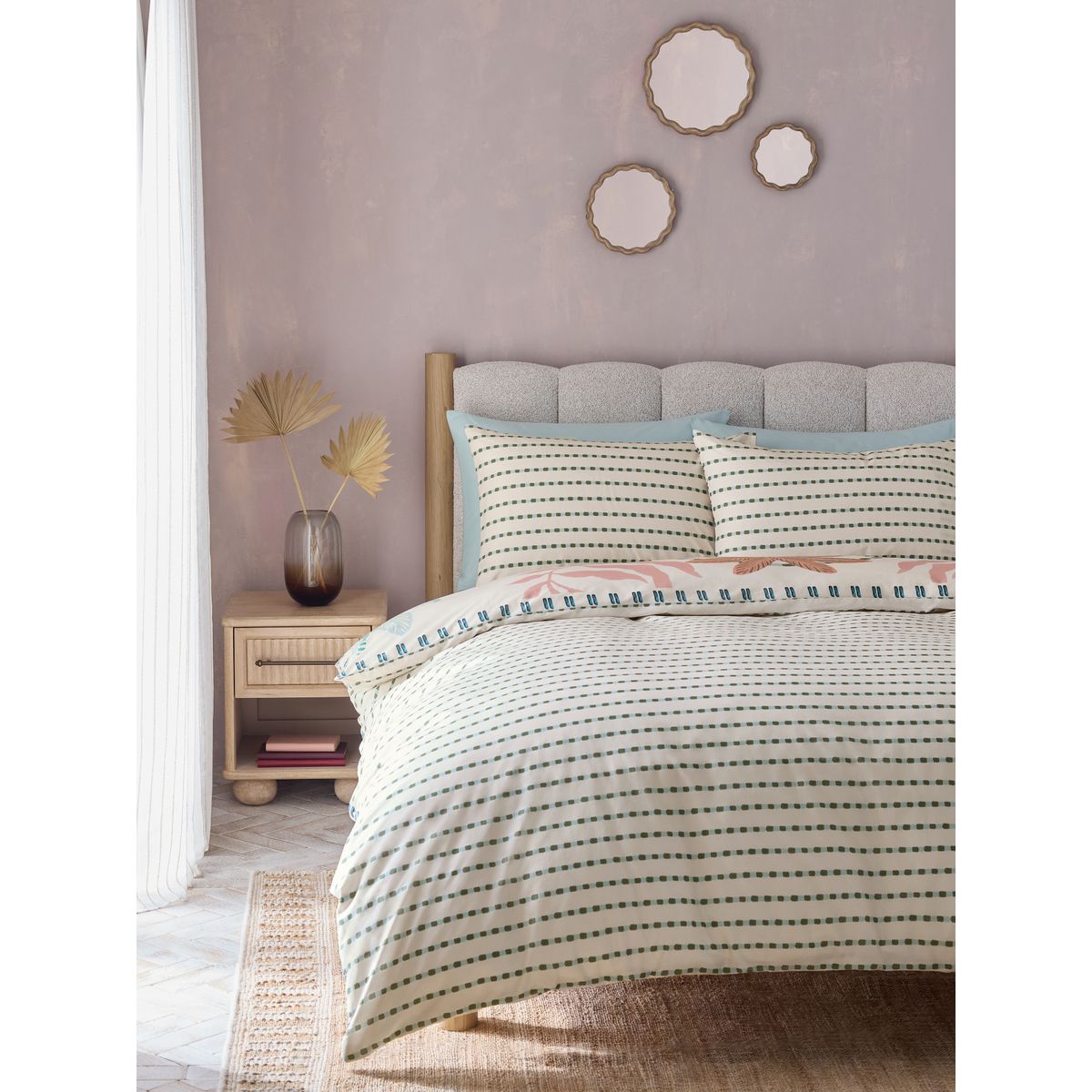 Housse de couette et taie en jacquard floral naturel, NEXT
