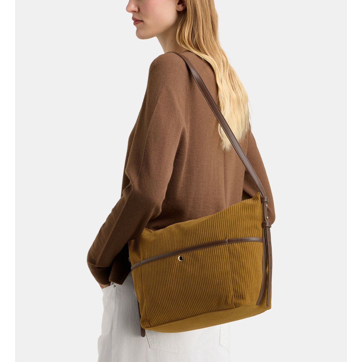 Sac cabas maggy velours kaki clair, GALERIES LAFAYETTE