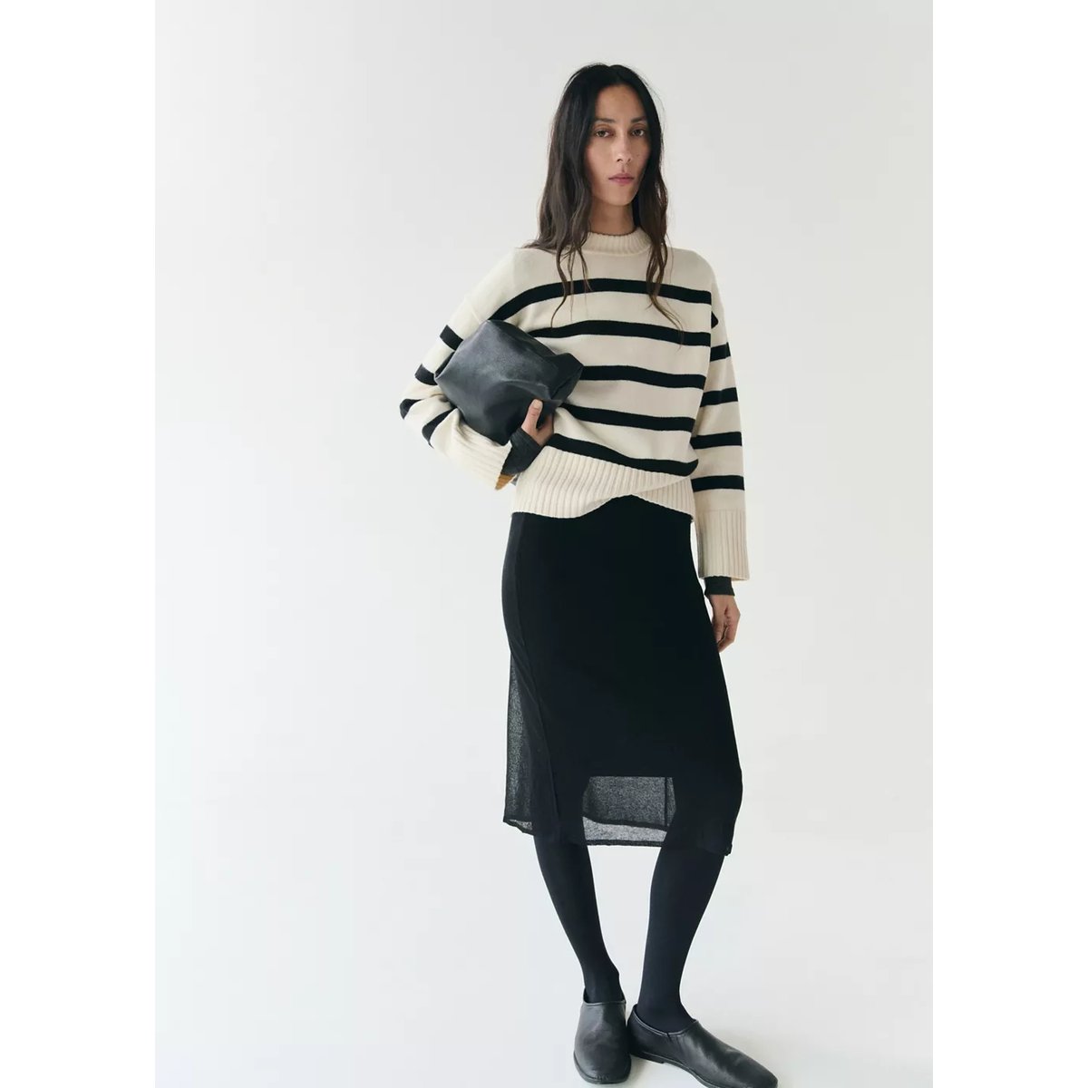 Pull-over en maille à rayures écru, MANGO
