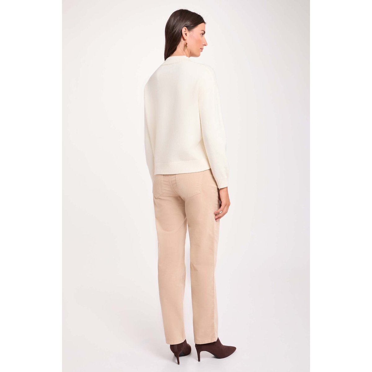 Pantalon droit taille haute ecru, MORGAN