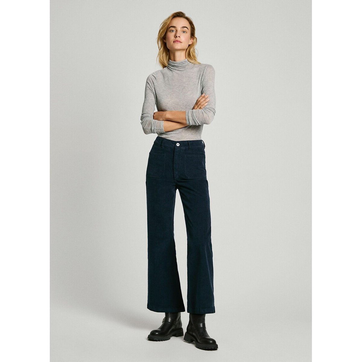 Pantalon évasé en velours CELIA bleu marine, PEPE JEANS