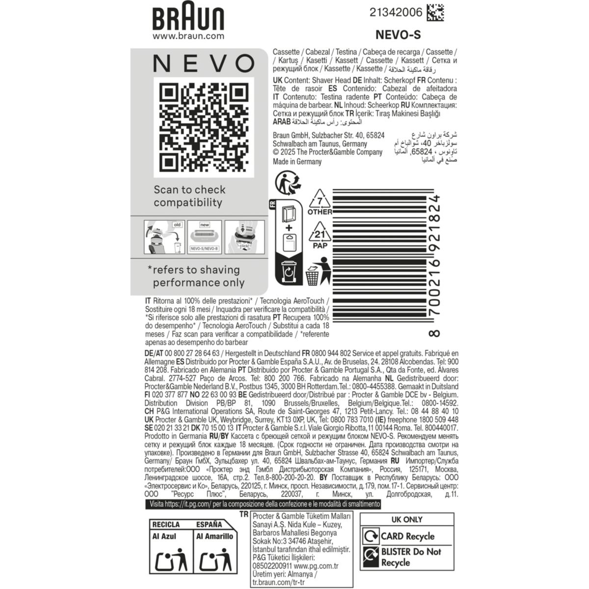 Tête de rasoir de rasoir NEVO-S 11000C couleur unique, BRAUN
