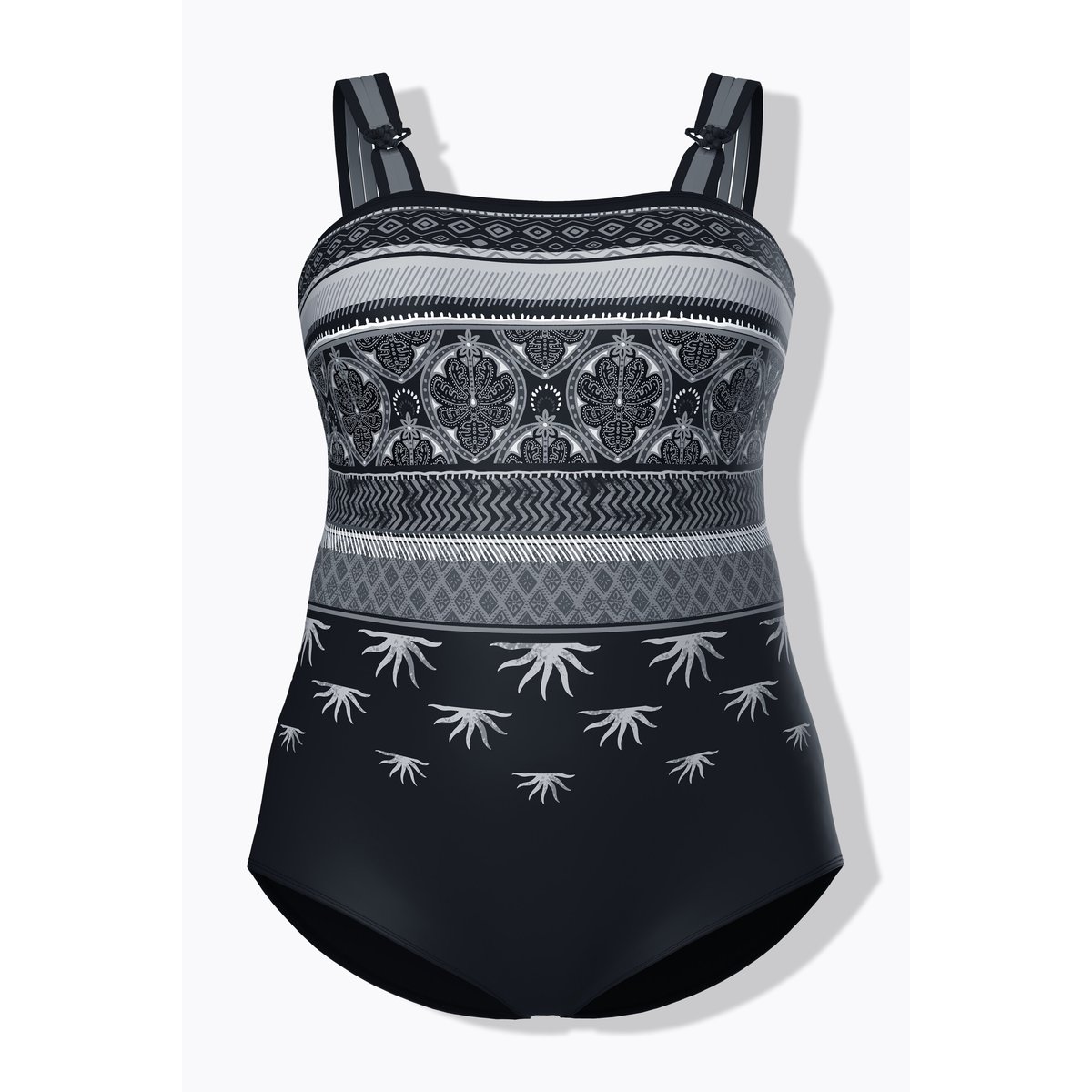 Maillot de bain à motifs, bonnets souples noir, ULLA POPKEN