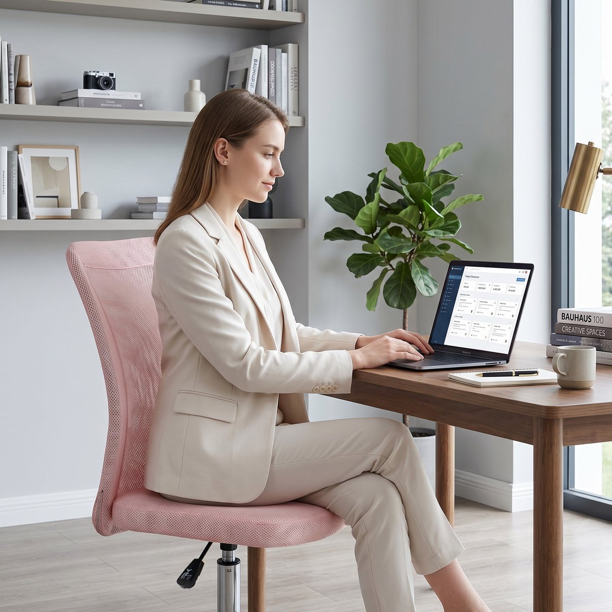 Chaise de bureau Polyester Rose rose, HOMCOM