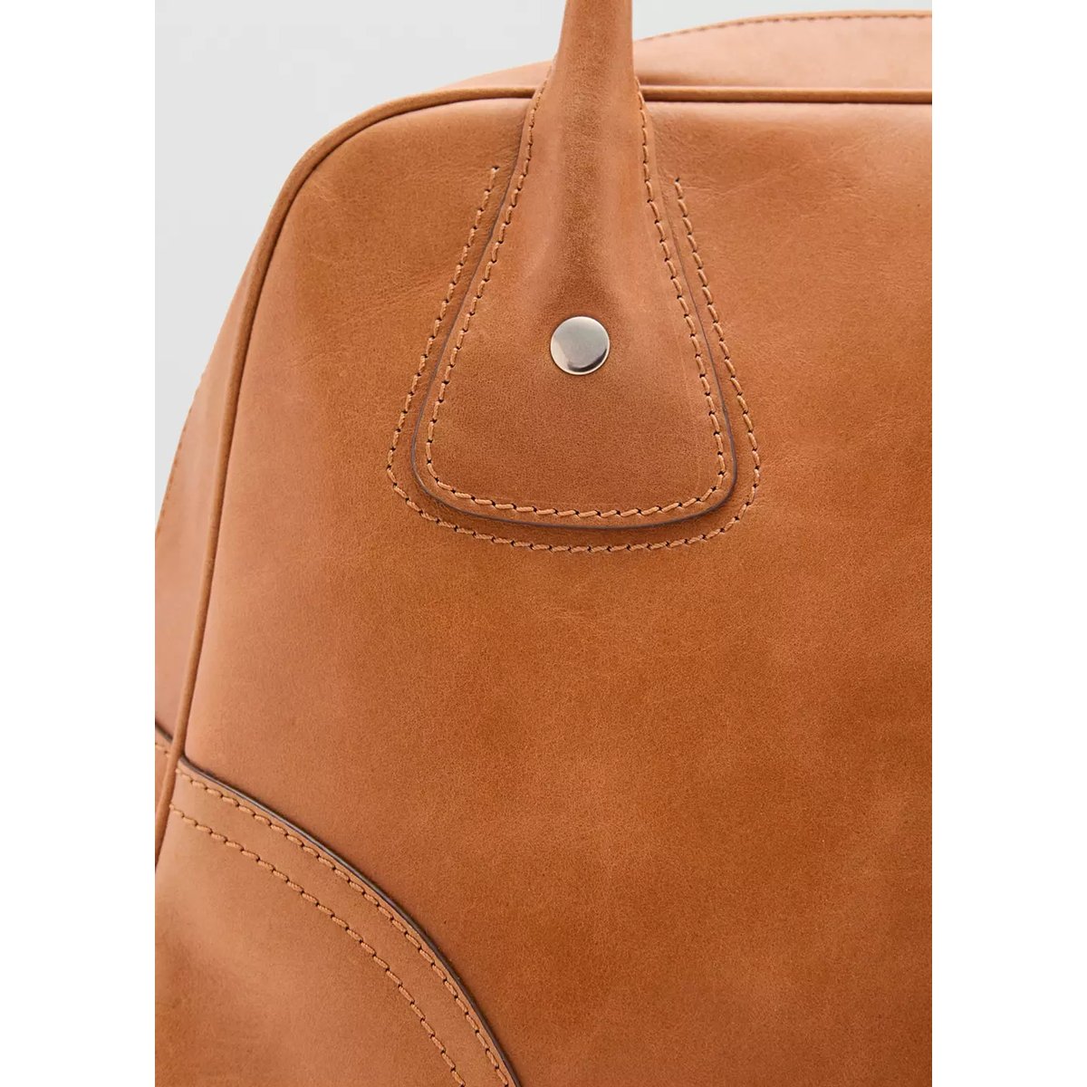 Grand sac bowling en cuir marron moyen, MANGO