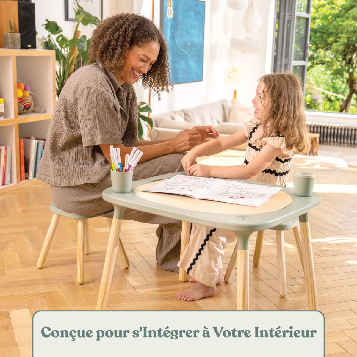 Table de jeux 4 en 1 avec tabouret vert sauge, ACTIVE TOTS