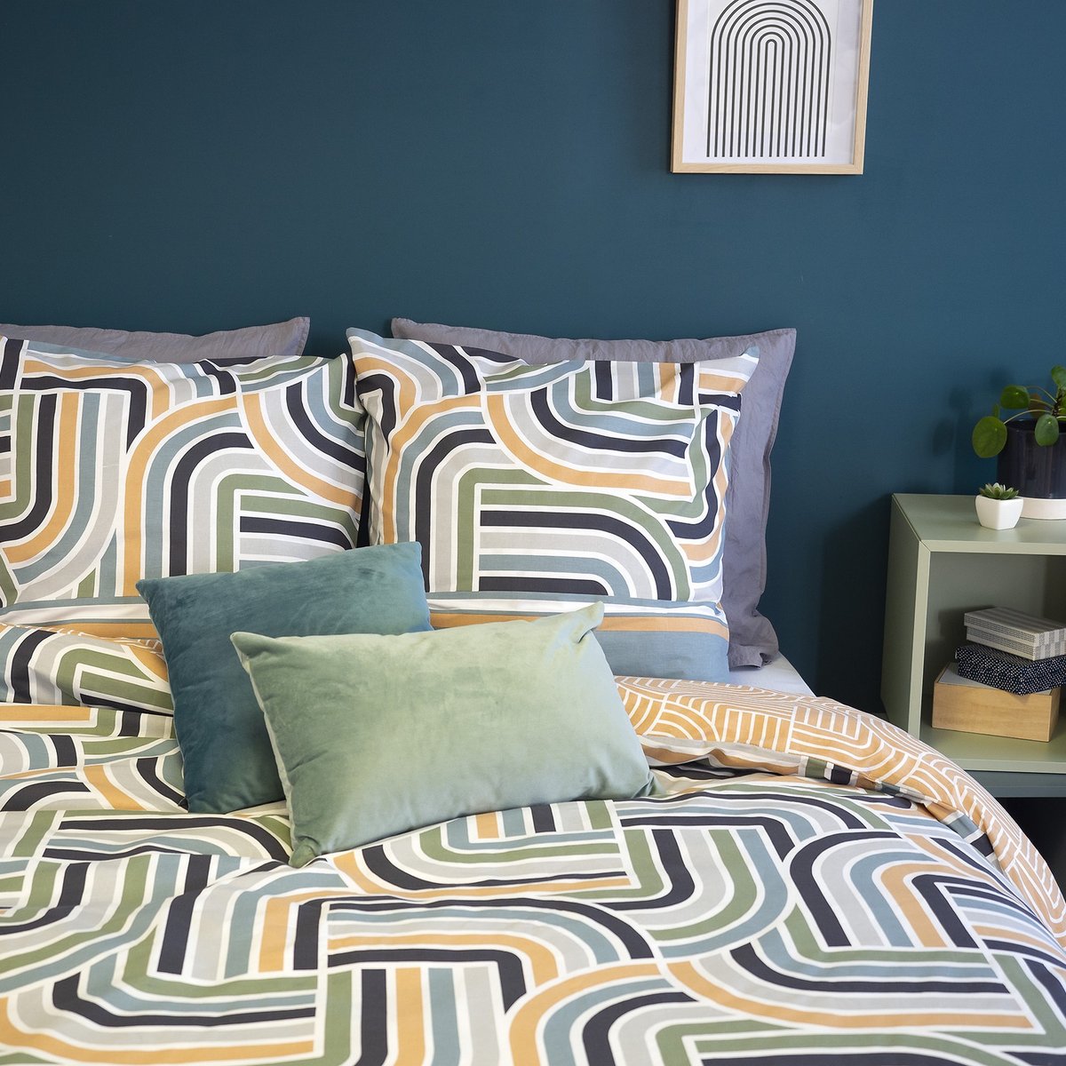 Parure de lit - housse de couette avec taies en coton vert, EDEN