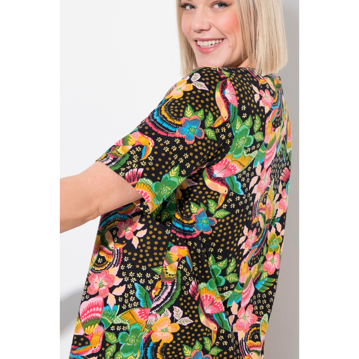 T-shirt long à fleurs noir, ULLA POPKEN
