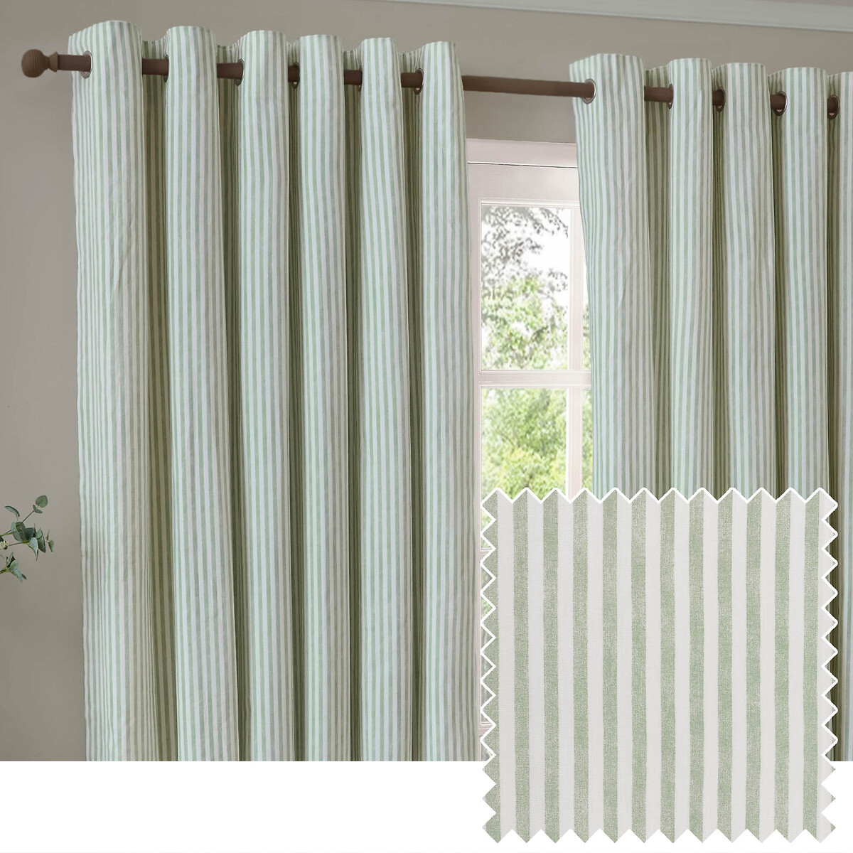 Hebden 100% Cotton Blackout Eyelet Curtain Pair eucalyptus, YARD