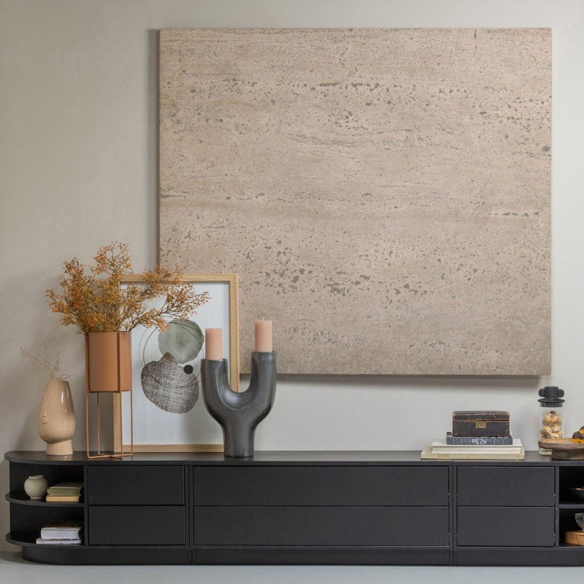 Meuble TV 2 tiroirs en bois L78cm- FINCA noir, WOOOD