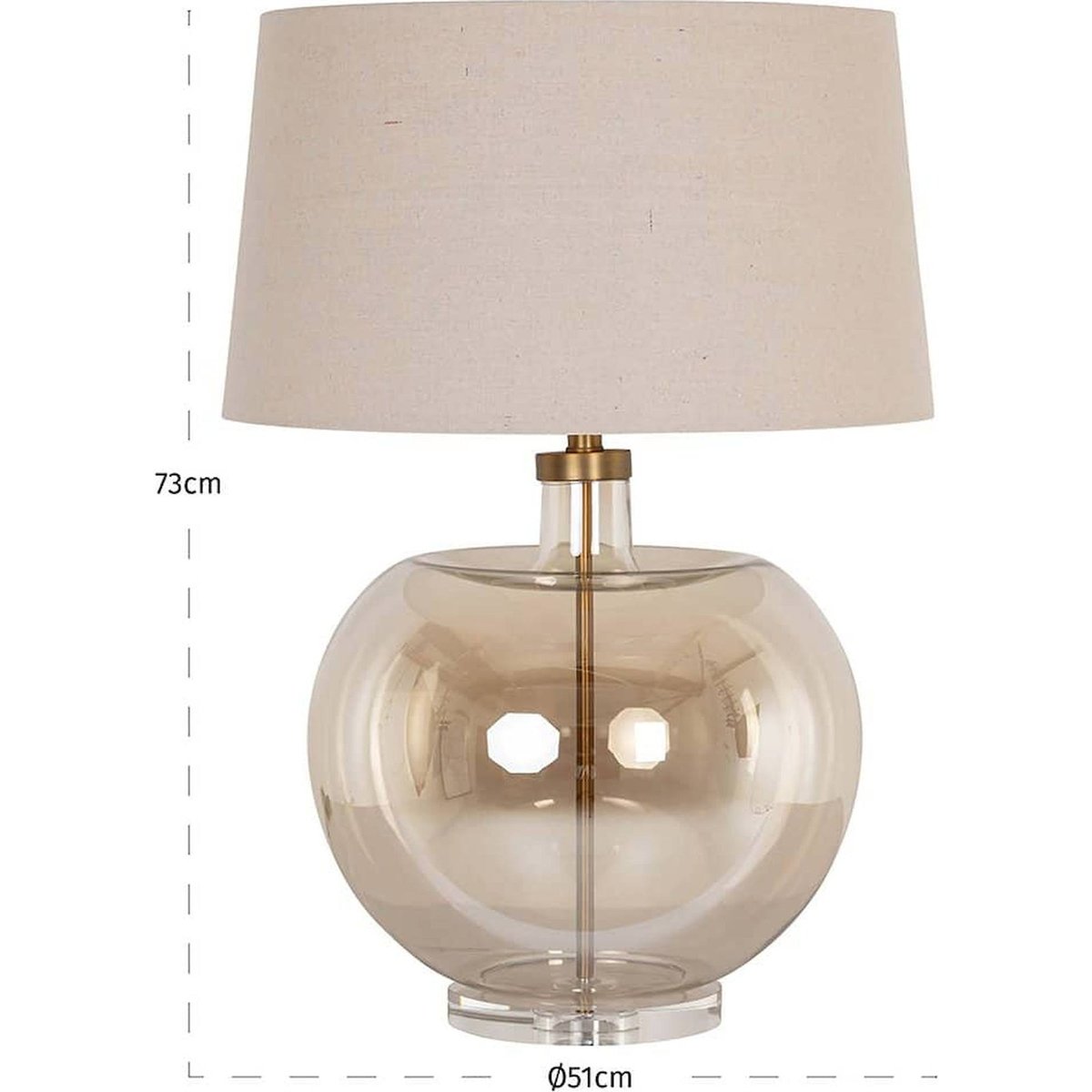 Lampe à poser ronde en verre et métal ambre transparent et beige naturel, RECOLLECTION