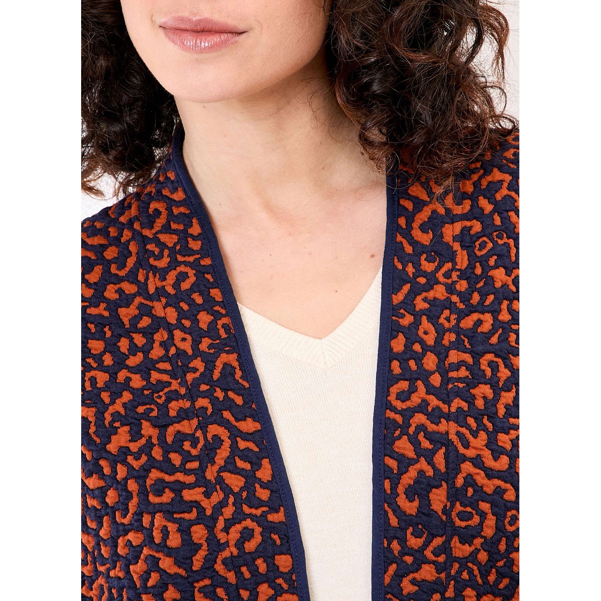 Veste souple maille jacquard LEOTI marine orange malia, LA FIANCÉE