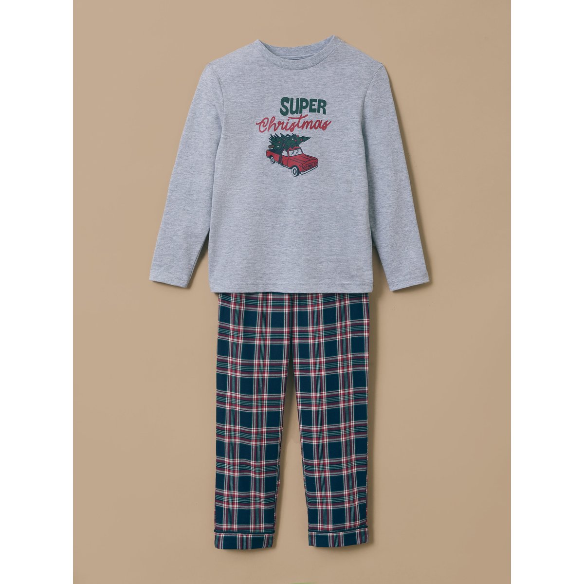 Pyjama imprimé Noël carreaux bleu/rouge, CYRILLUS