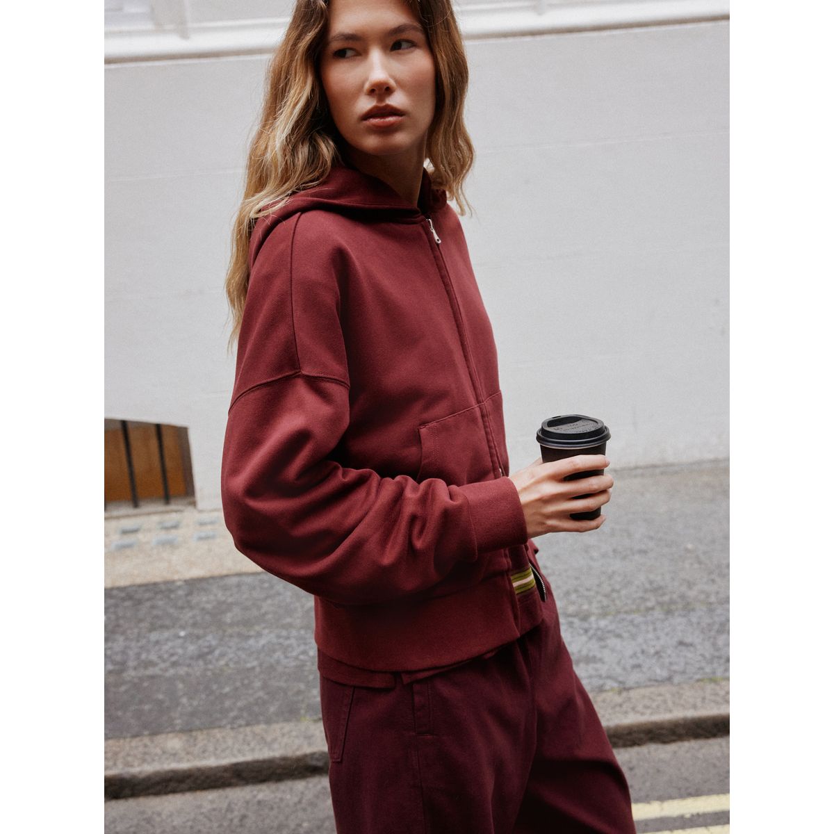 Sweat à capuche zippé rouge bordeaux, NEXT