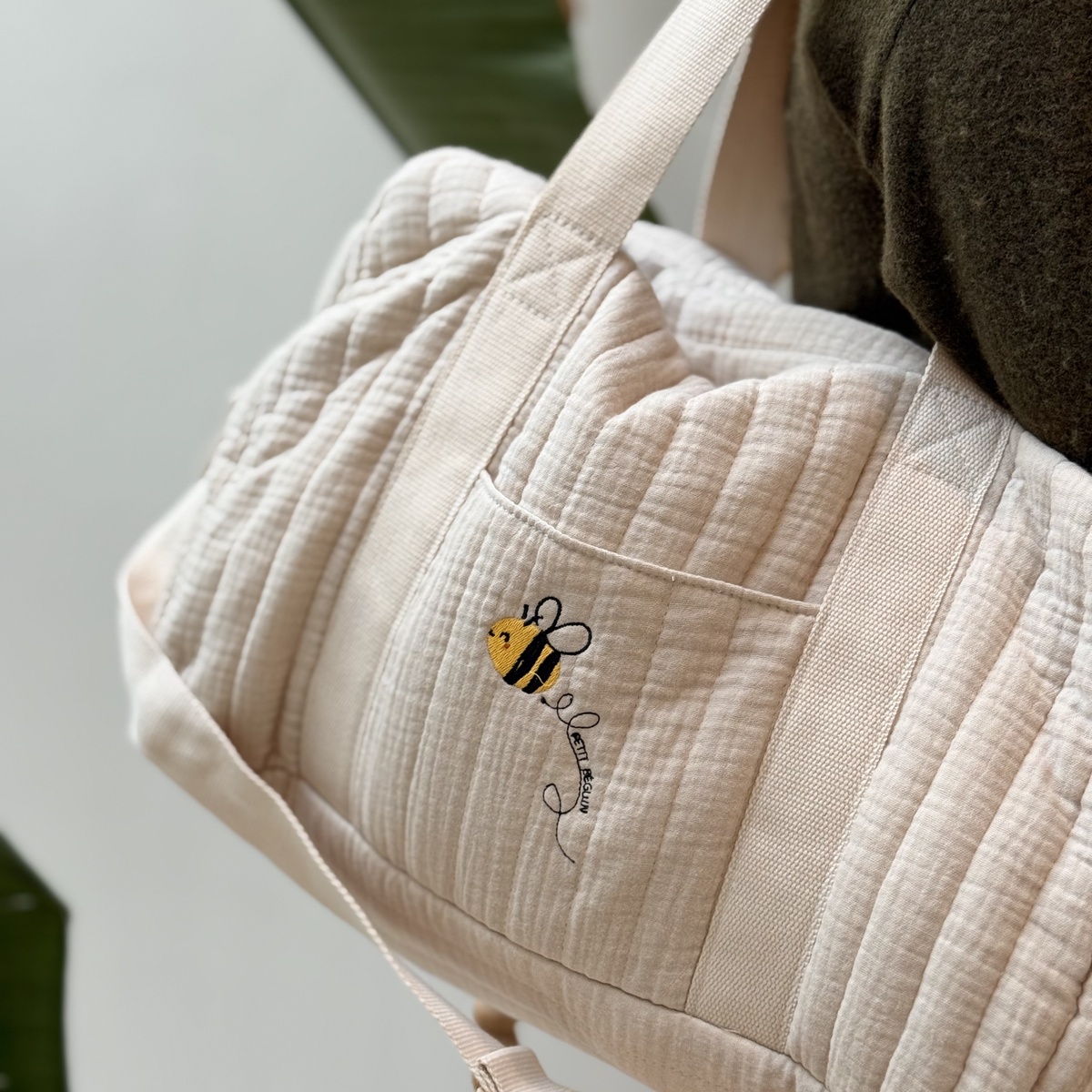 Sac à langer en gaze de coton Eden beige, PETIT BEGUIN