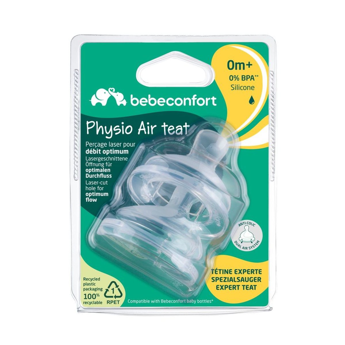 Lot de 2 Tétines Physio Air silicone 0-3 mois couleur unique, BEBECONFORT