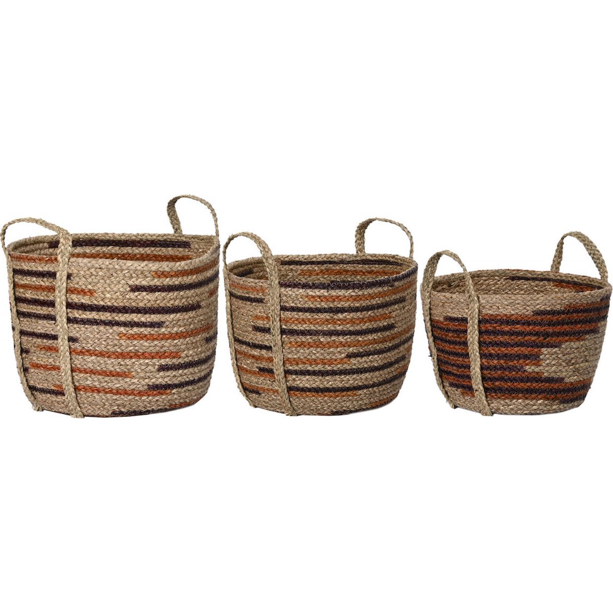 Paniers en fibre tressée, BOHO (lot de 3) brun naturel tressé avec nuances de couleur, RECOLLECTION