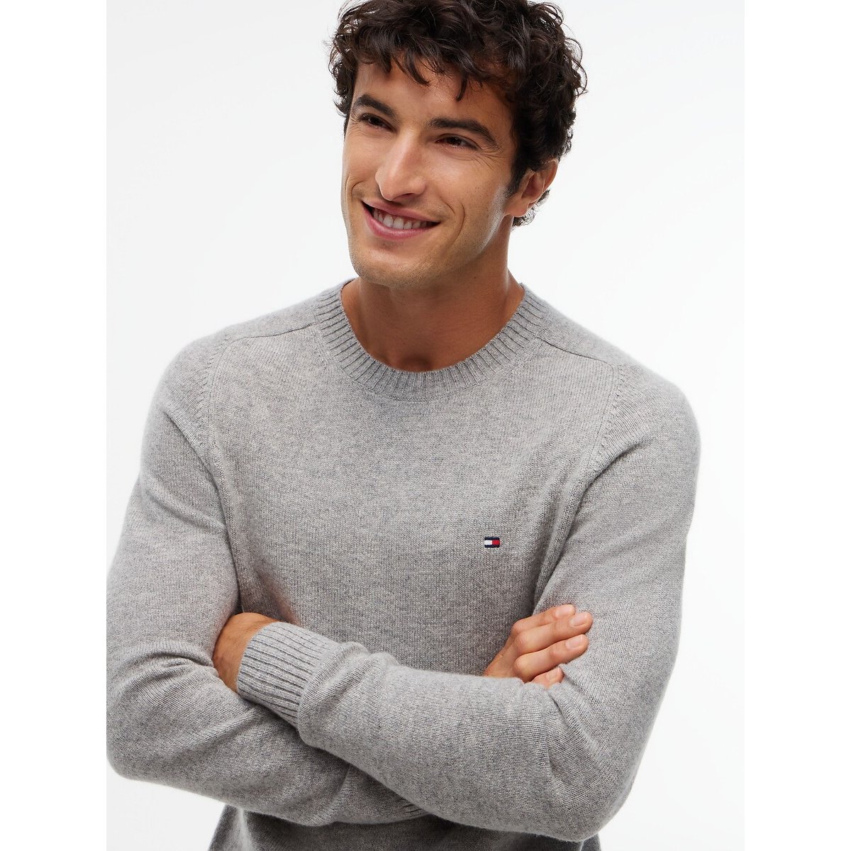 Pull col rond en laine gris, TOMMY HILFIGER