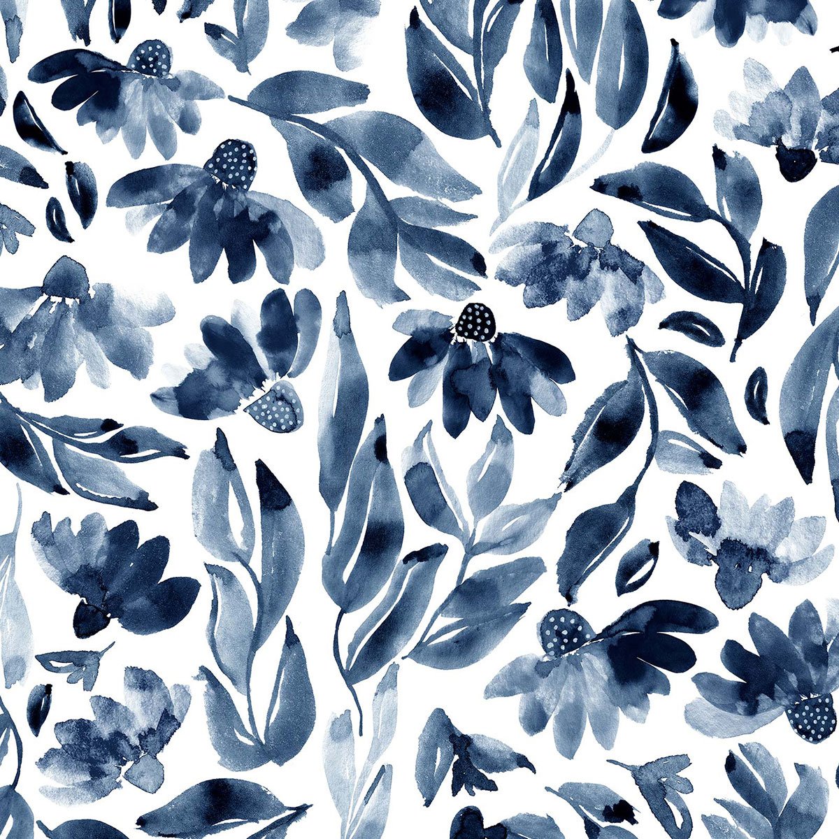 Papier peint panoramique, fleur bleue bleu, HEXOA