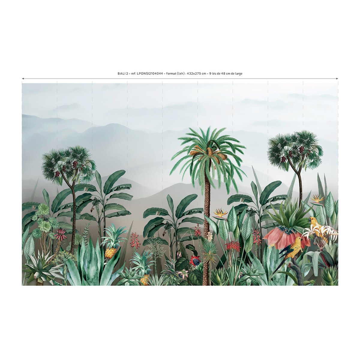 Papier peint panoramique Bali 2 - Intissé mat FSC 432 x 275 cm multicolore, LE PAPIERS DE NINON