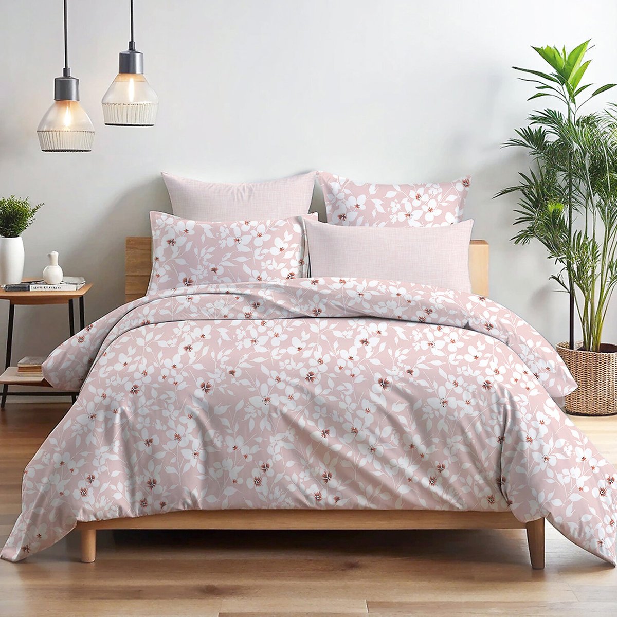Paure de couette et tai(e) coton imprimé, flower rose rose, C DESIGN HOME TEXTILE