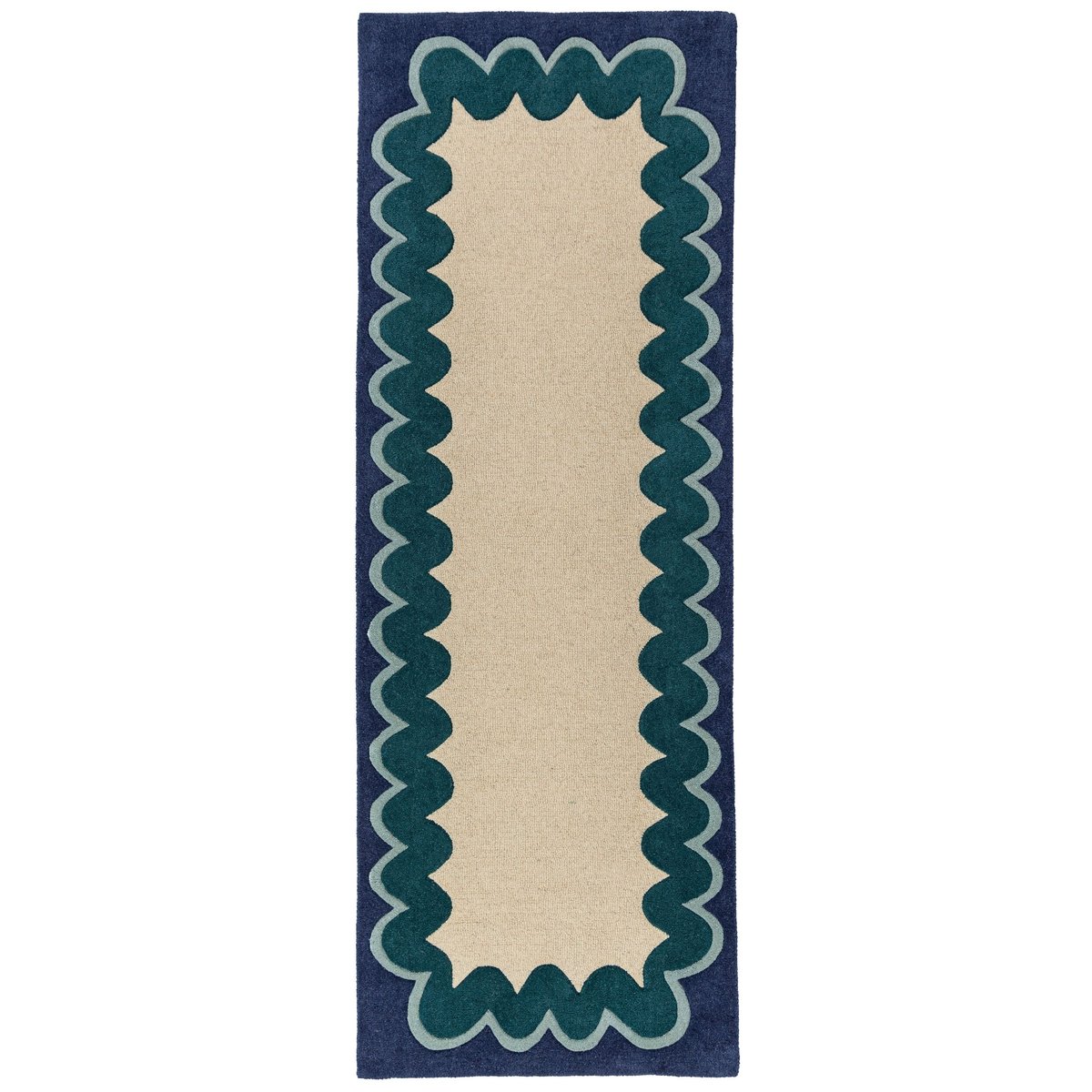Tapis de couloir à bordure en laine WIGGLE sarcelle, FLAIR RUGS