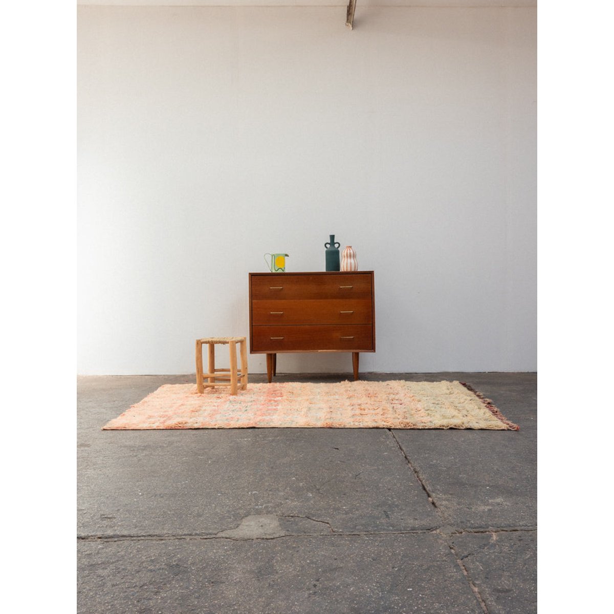Tapis rose et turquoise en laine Olivier N°40 - Bon état rose, DEBONGOUT