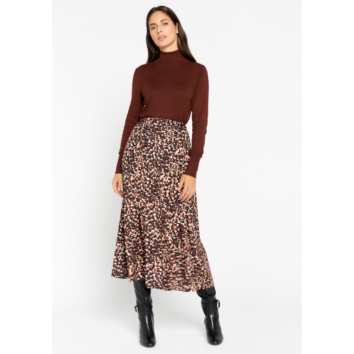 Pull basique à col roulé brun fonce chocolate, LOLALIZA