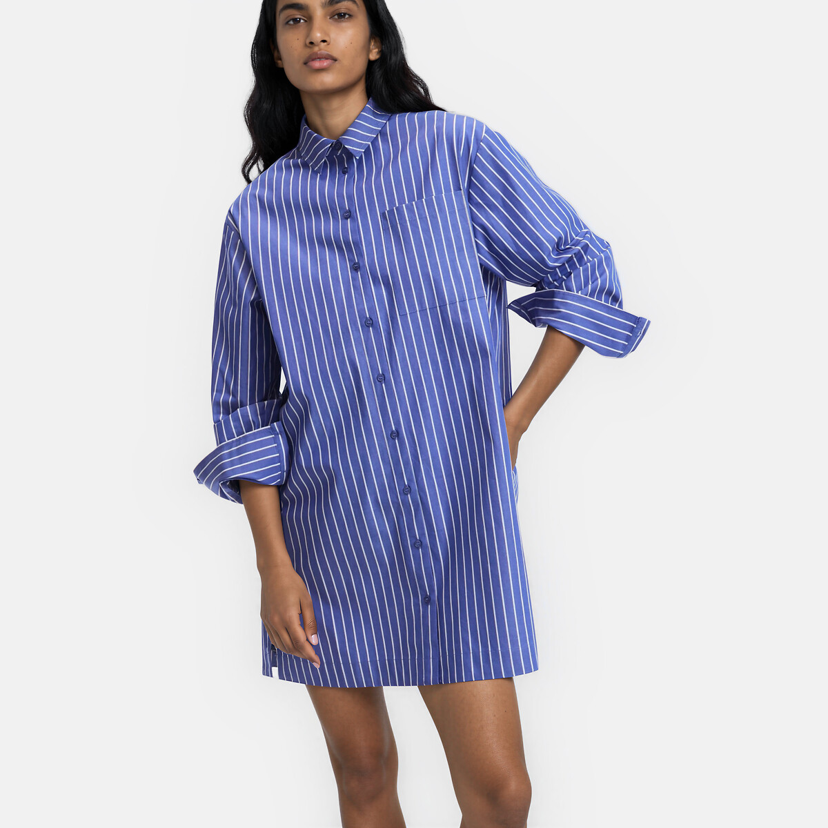 Abito dritto a righe, corto, maniche lunghe rigato blu, LA REDOUTE COLLECTIONS