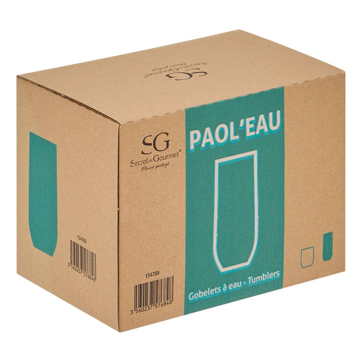 Lot de 6 verres hauts en verre PAOL'EAU transparent, SECRET DE GOURMET