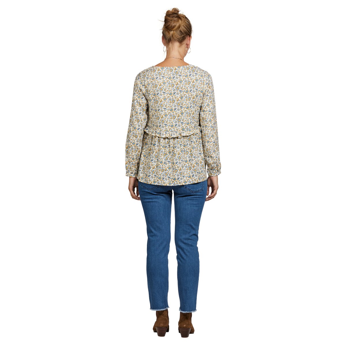 Jean droit effiloché de grossesse entrejambe 68 cm bleu denim, VERTBAUDET
