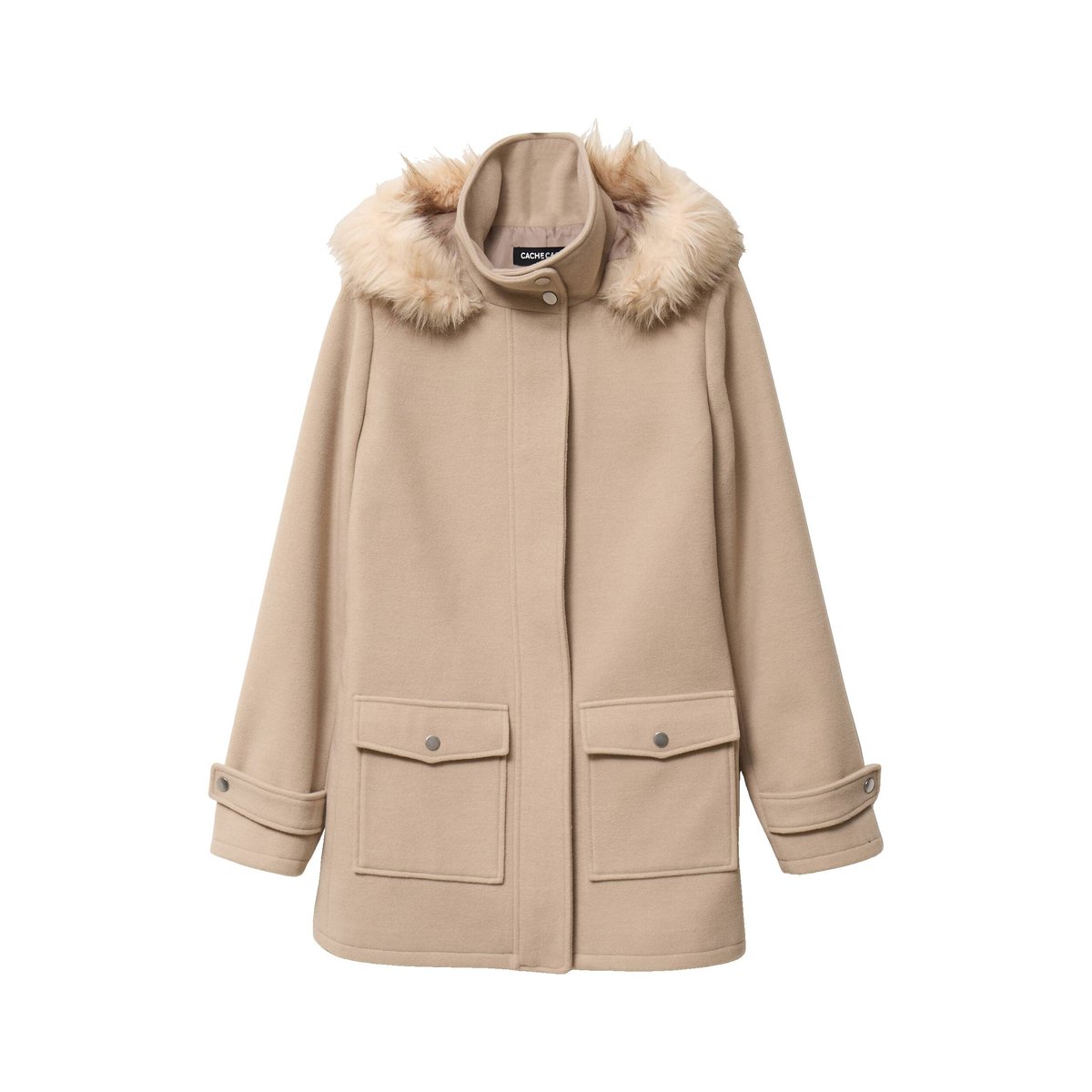 Manteau mi-long à capuche beige, CACHE CACHE