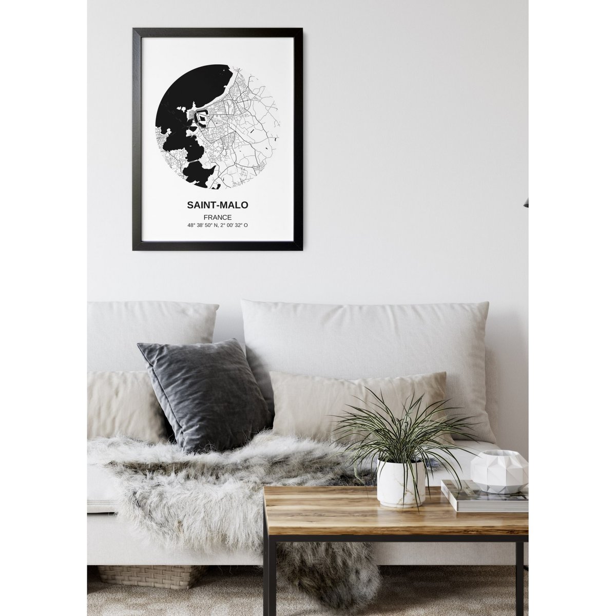 Affiche Carte Saint-Malo blanc, L'AFFICHERIE