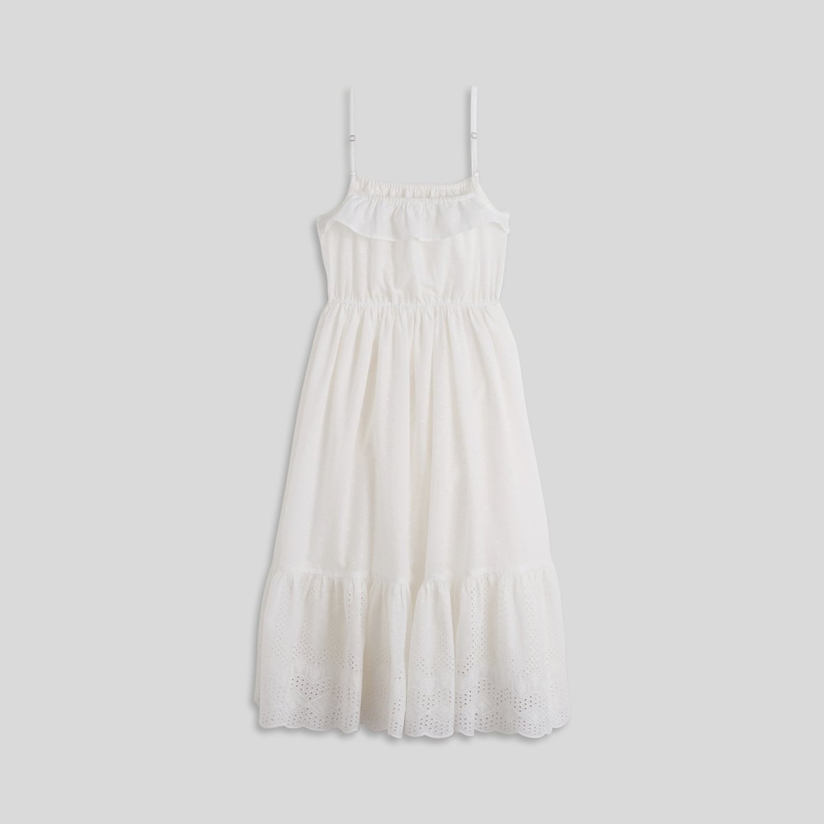 Robe longue à bretelles et broderies en coton ecru, MONOPRIX
