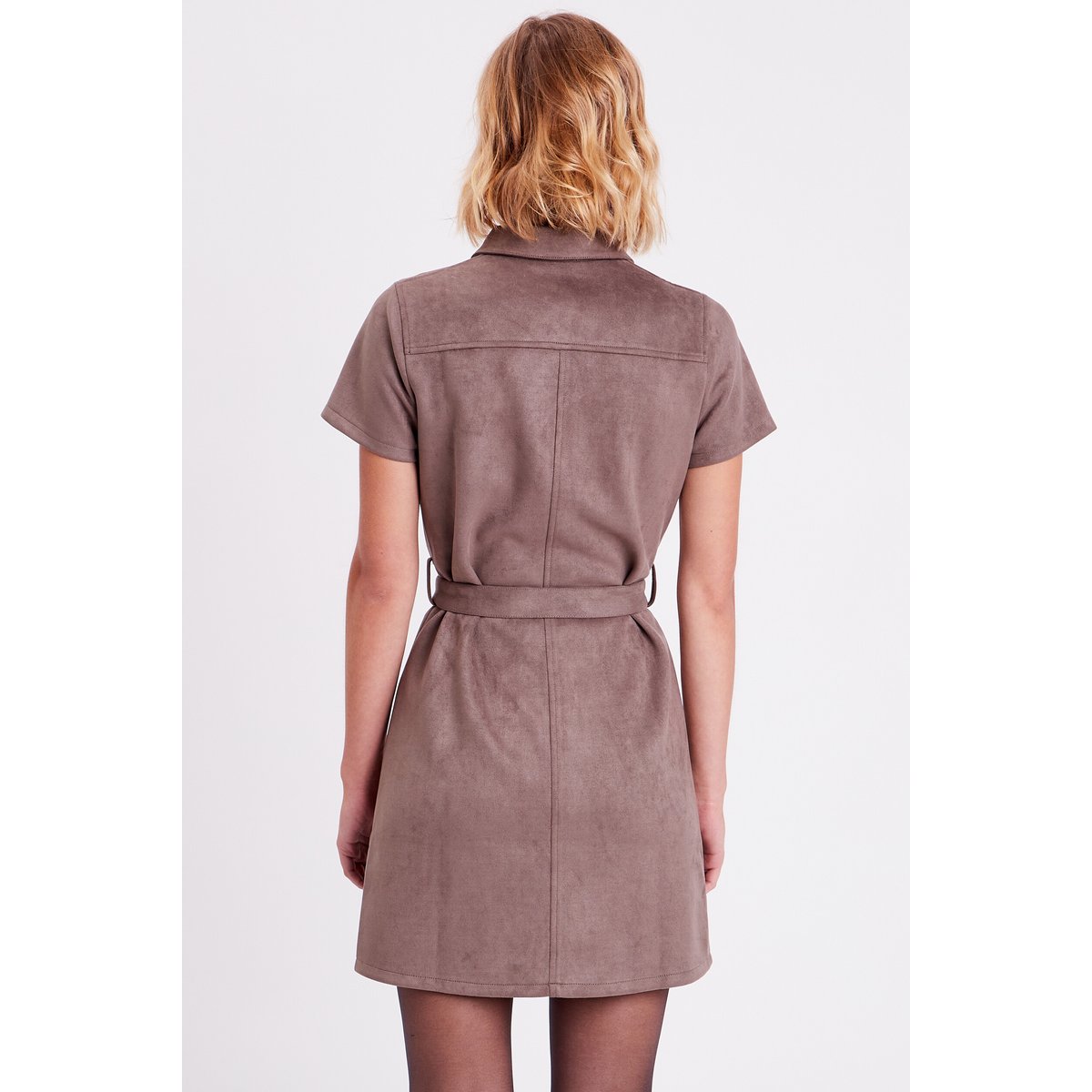 Robe droite ceinturée suédine taupe, CACHE CACHE