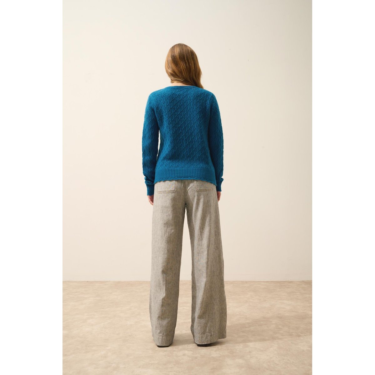 Pull Col Rond 8 Fils Paon Nadia bleu vert, JUST CASHMERE