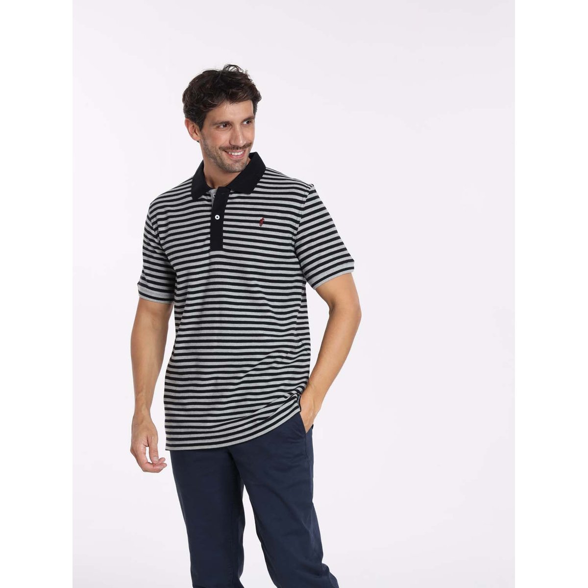 Polos manches courtes en coton OSAKA marine/gris chine, GENTLEMAN FARMER