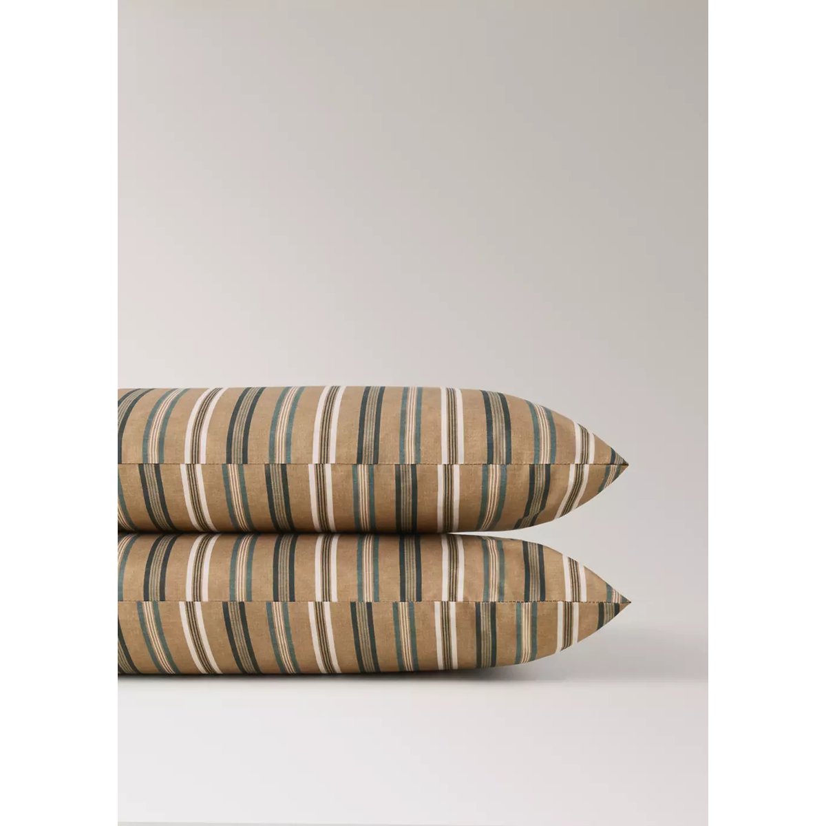 Lot de 2 taies d'oreiller en percale de coton rayures 50x75 cm tabac, MANGO HOME