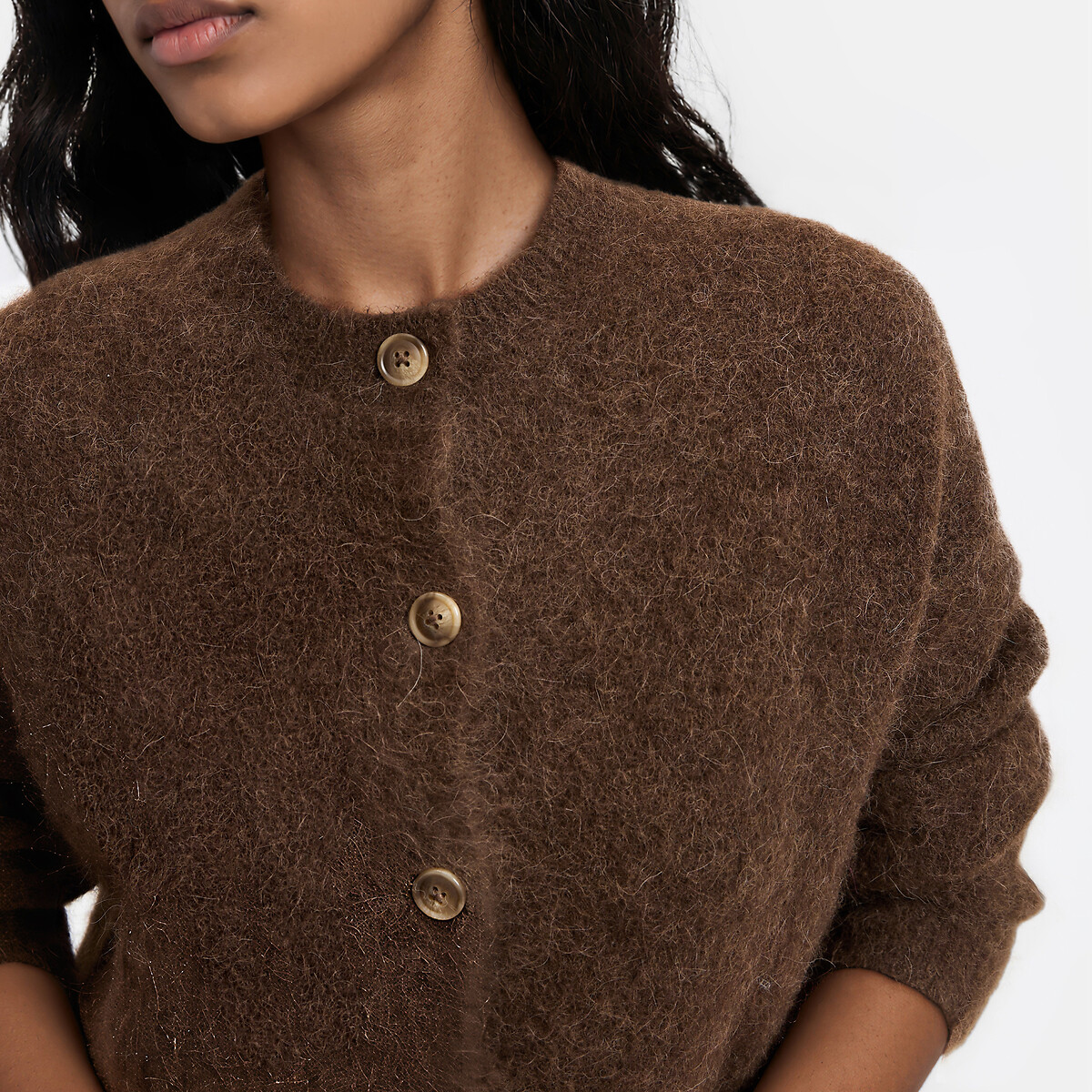 Cardigan en alpaga brossé mélangé, Signature JANY marron, LA REDOUTE COLLECTIONS