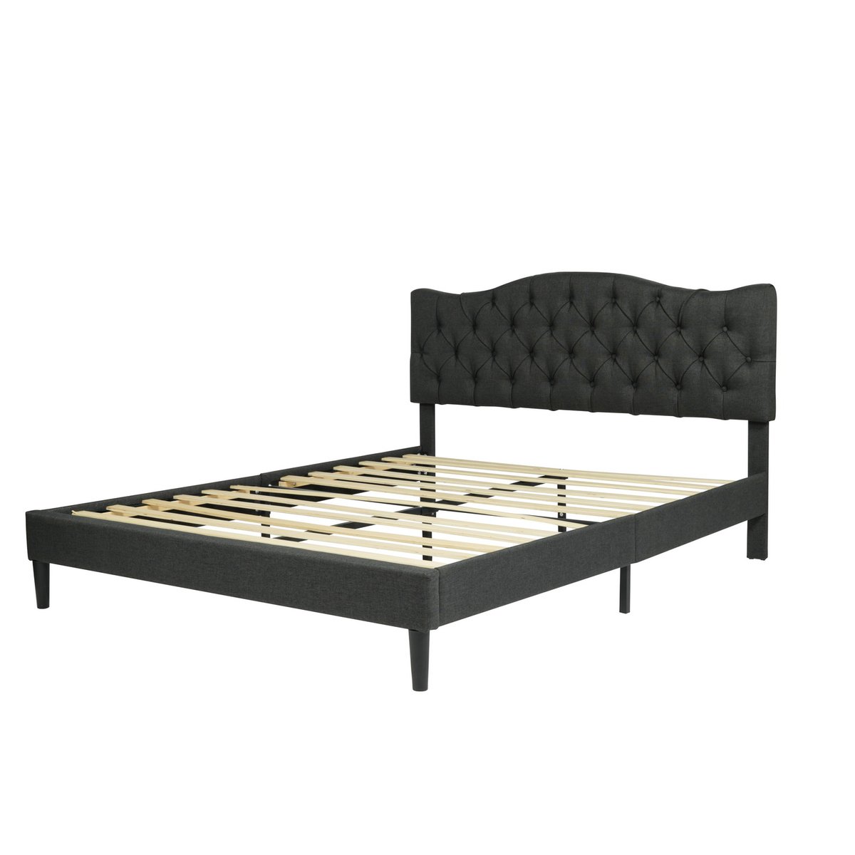 Lit double capitonné sans matelas sans rangement, LEON gris, MEUBLES COSY
