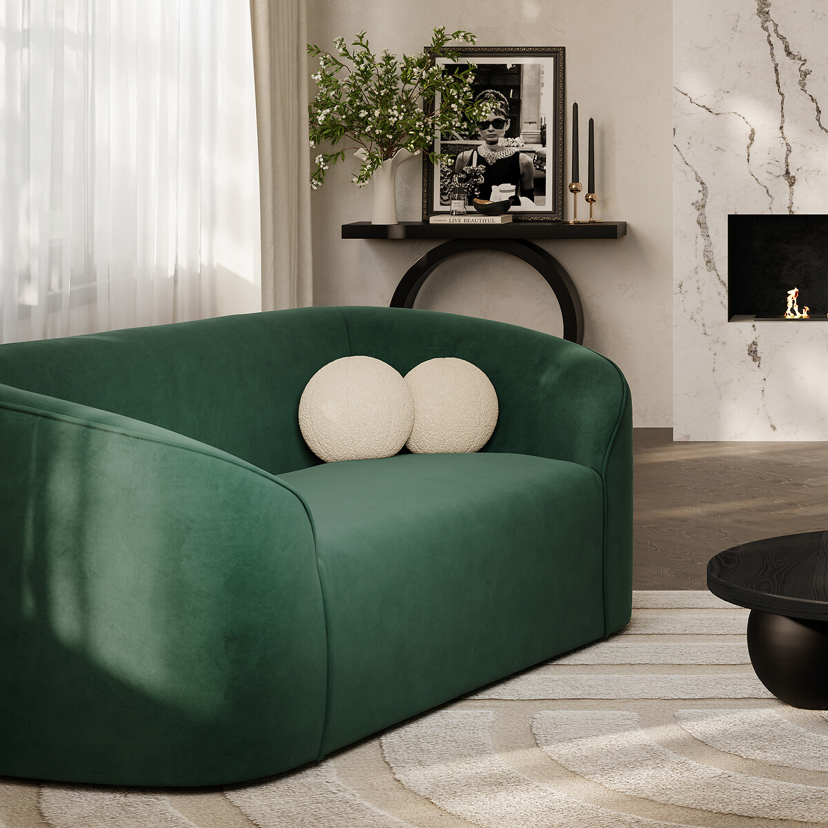 Isotta Curved Velvet 2 Seater Accent Sofa forest green, SO'HOME
