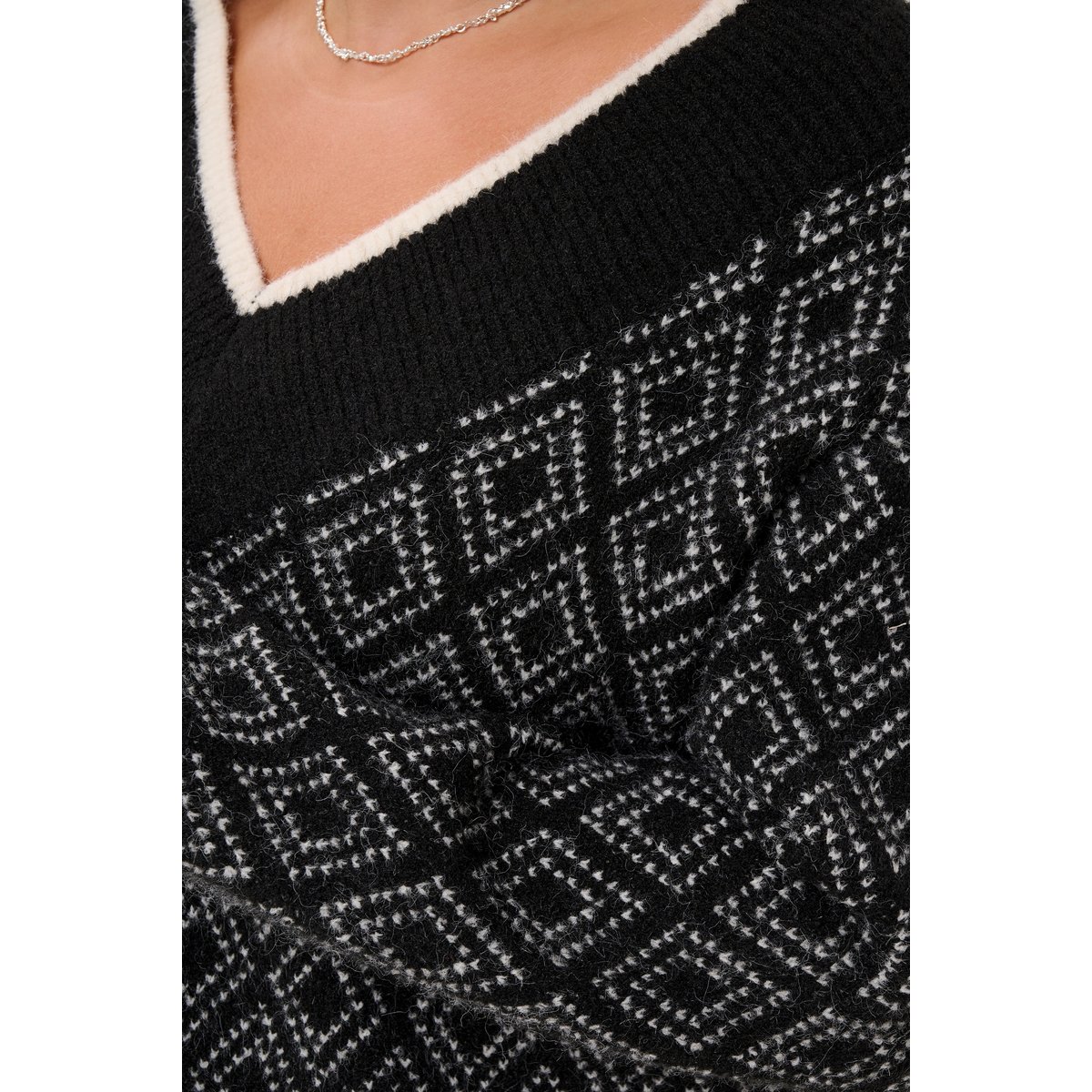 Pullover tricoté noir black/turtledove argyle, KAFFE CURVE