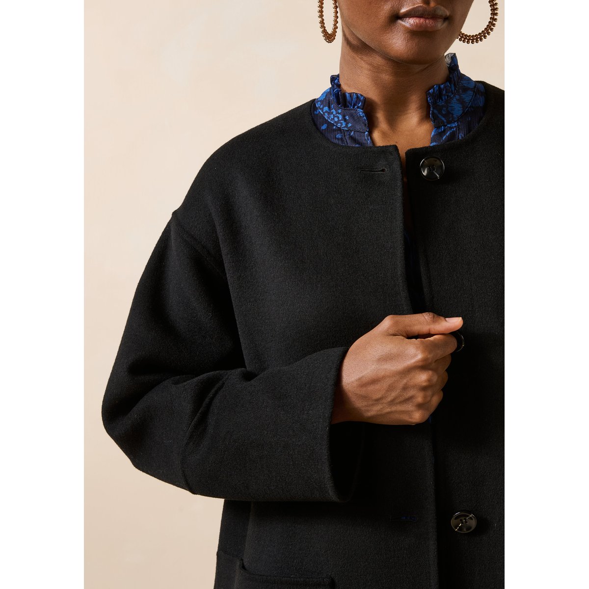 Manteau long oversize à écharpe amovible noir, LA FEE MARABOUTEE