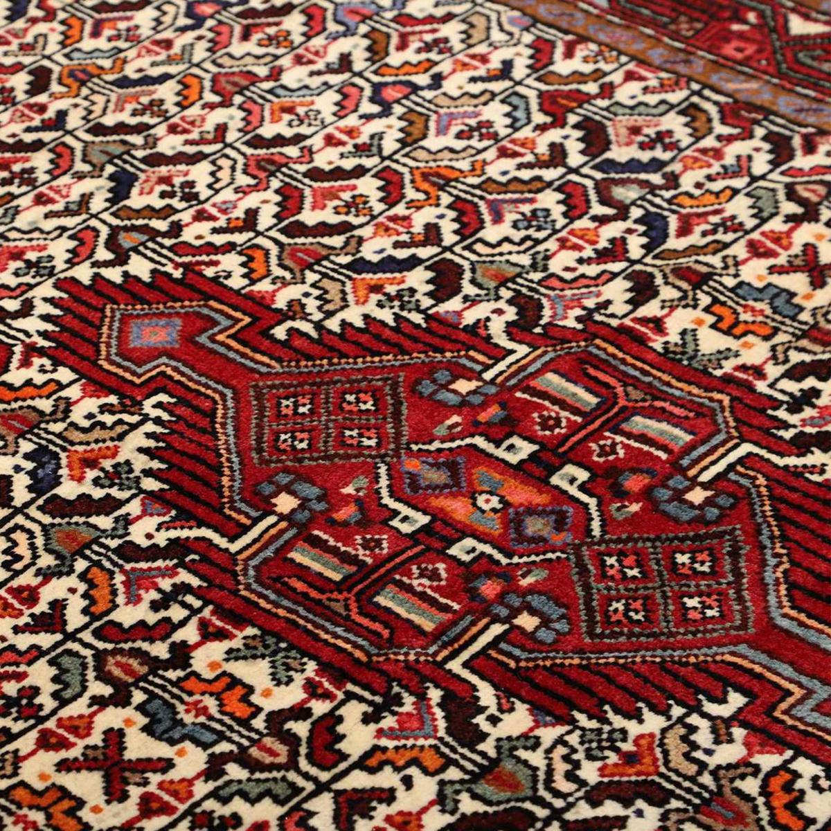 Tapis d'orient, motif persan traditionnel, noué main, HAMADAN 47 rouge, crème, marron, UN AMOUR DE TAPIS