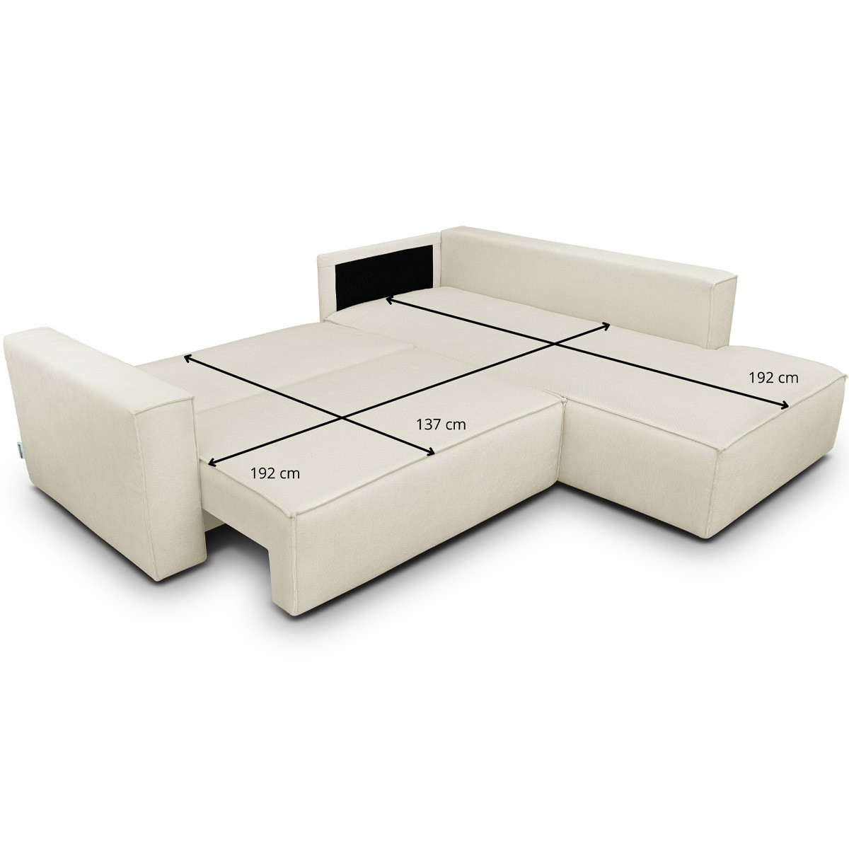 Canapé d'angle ouvert à droite convertible 3 places en tissu chenille - EMMA beige, HOMIFAB
