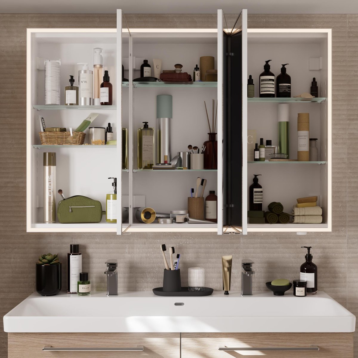Armoire de toilette lumineuse LED, REMIX chromé, SENSEA