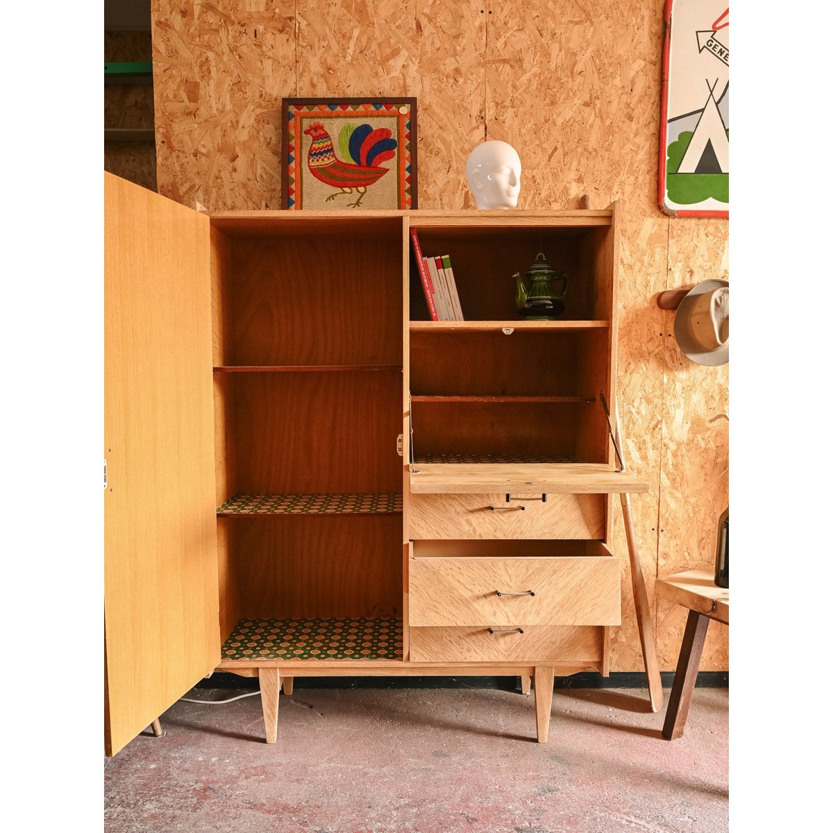 Secrétaire scandi en bois Honoré N°228 - Bon état bois clair, DEBONGOUT