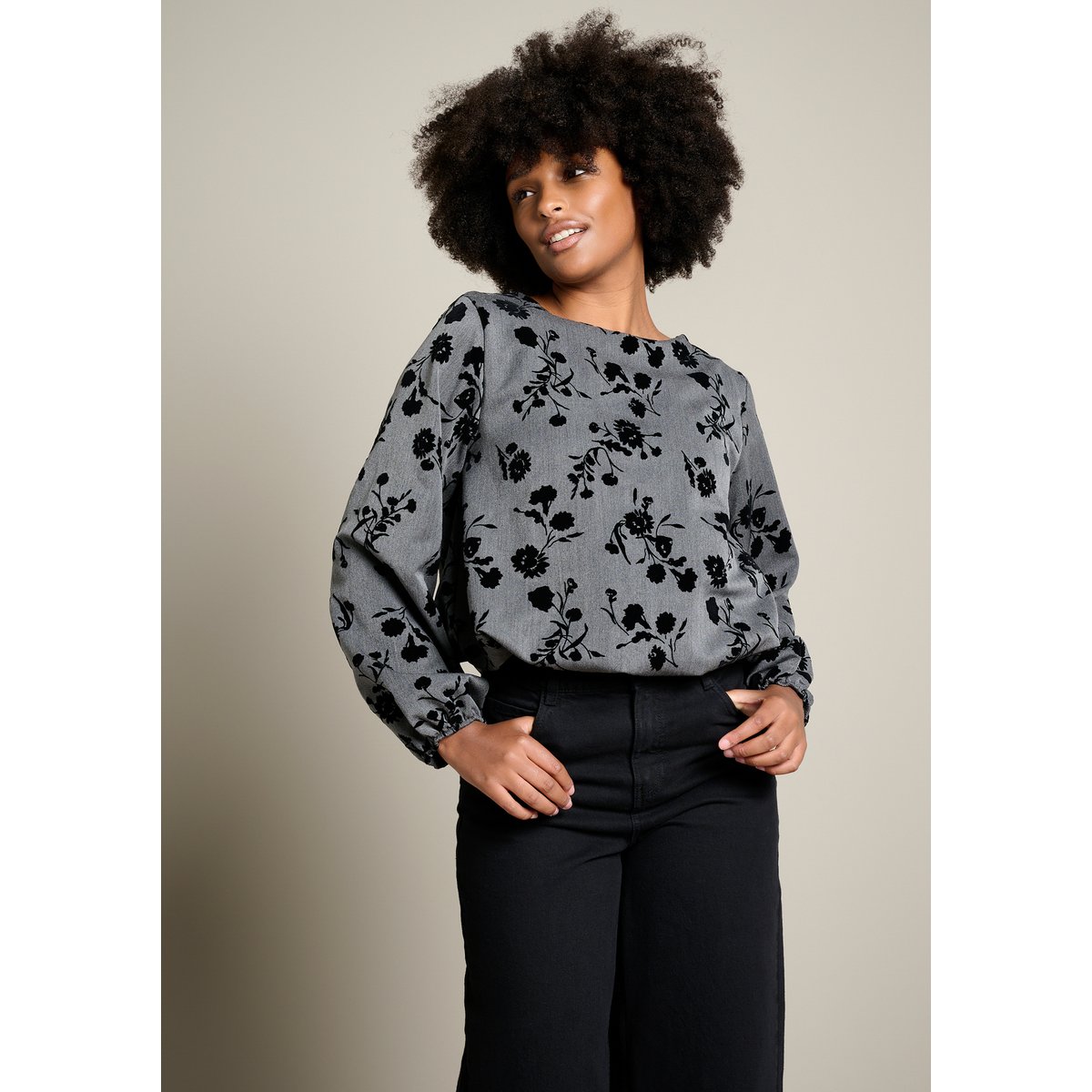 Blouse à motif floral medium grey, LOLALIZA