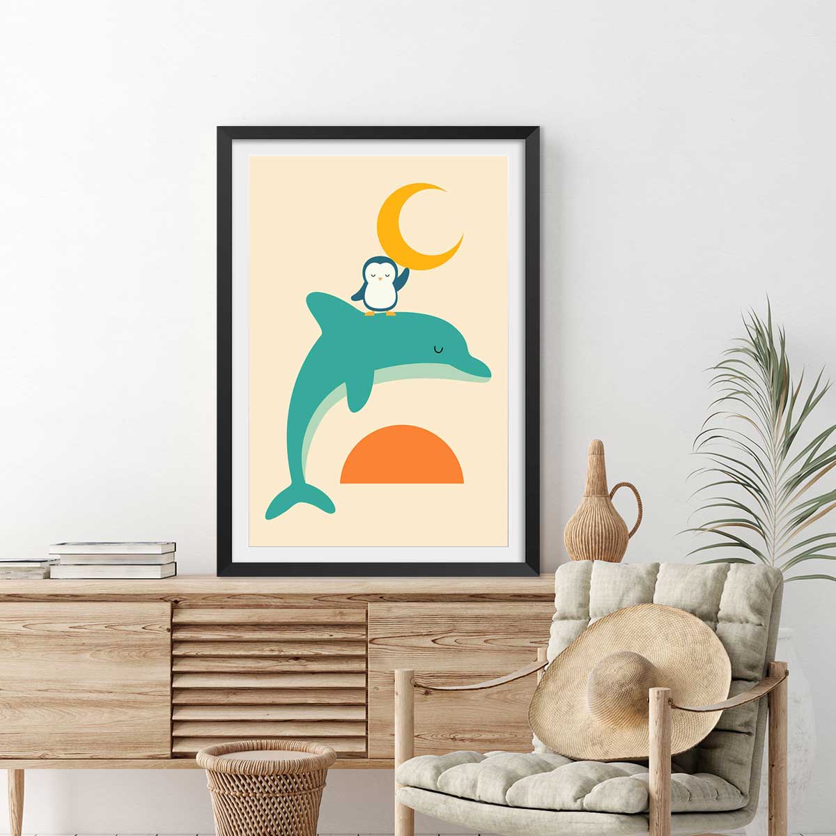 Affiche  date with the moon affiche + cadre en bois - noir, HEXOA